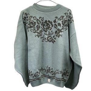 Vintage Rare 80s Together NWT Mint Green/Gray Geometric Rose Sweater Large